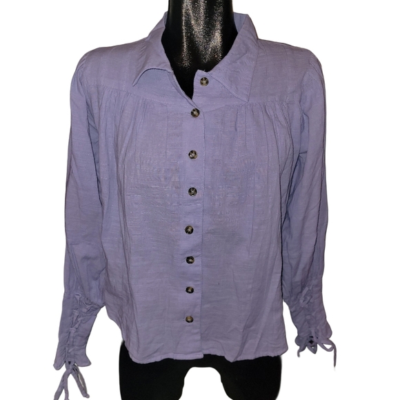 Free People Periwinkle Kiss Kiss Blouse with Lace-up Cuffs XS - Picture 2 of 9